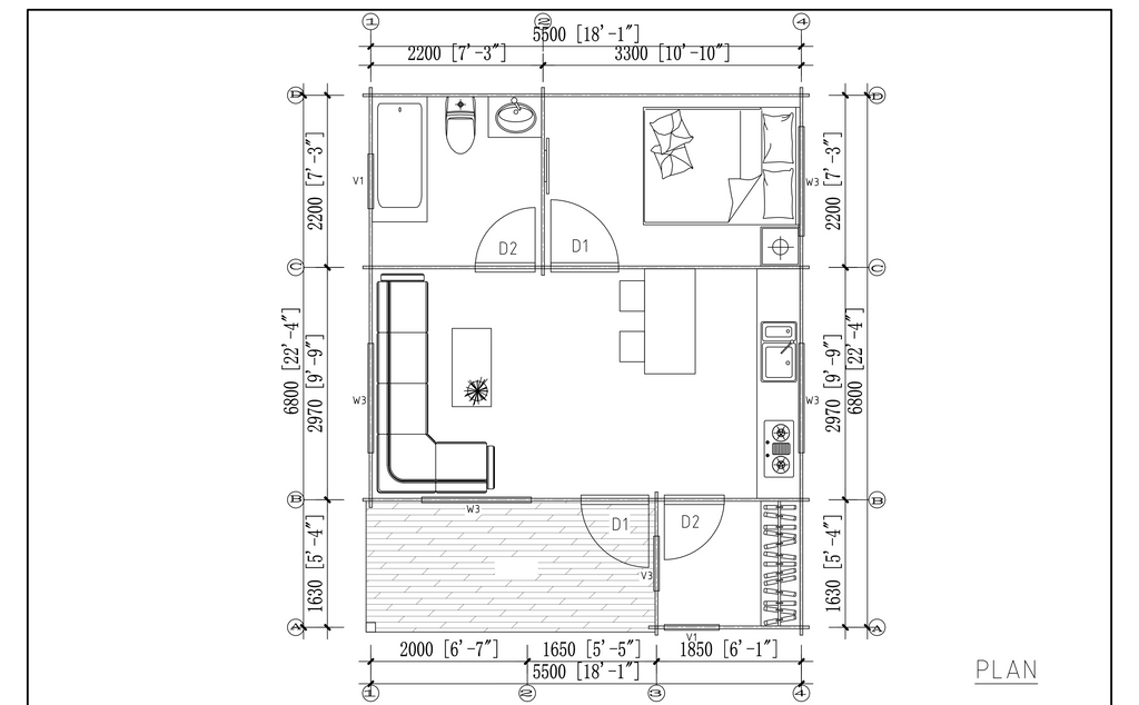 FST-450 Tiny Wood House Kit With Bedroom, Bathroom & Kitchen (400sqft)